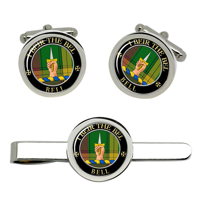 Bell of Kirkconnel Scottish Clan Crest Cufflink and Tie Clip Set