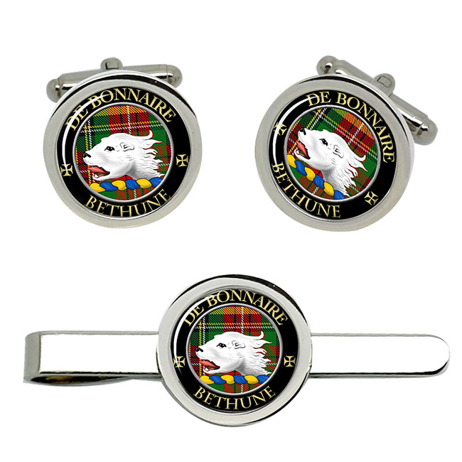 Bethune Scottish Clan Crest Cufflink and Tie Clip Set