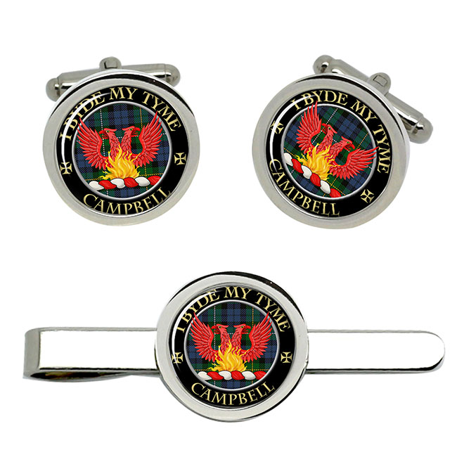 Campbell of Loudoun Scottish Clan Crest Cufflink and Tie Clip Set