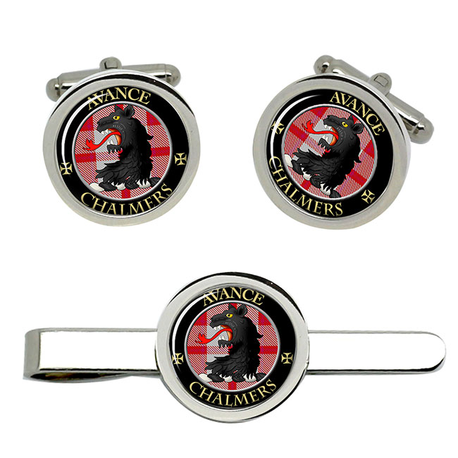 Chalmers Scottish Clan Crest Cufflink and Tie Clip Set