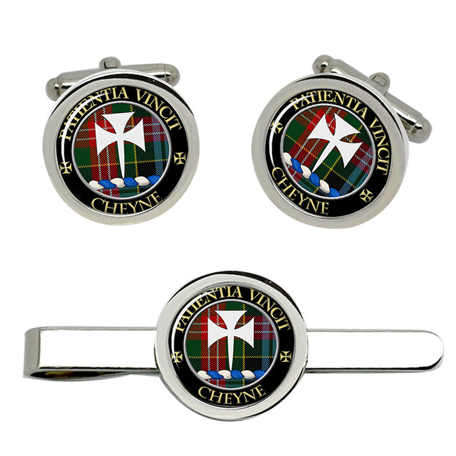 Cheyne Scottish Clan Crest Cufflink and Tie Clip Set