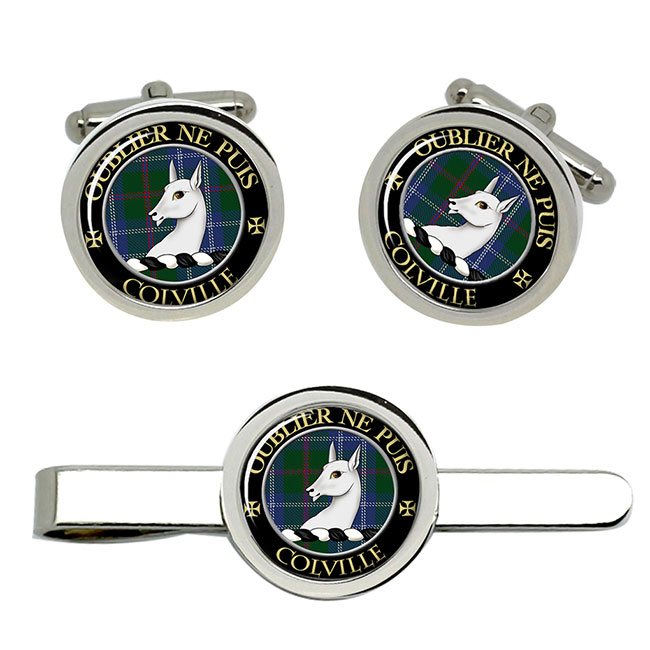 Colville Scottish Clan Crest Cufflink and Tie Clip Set