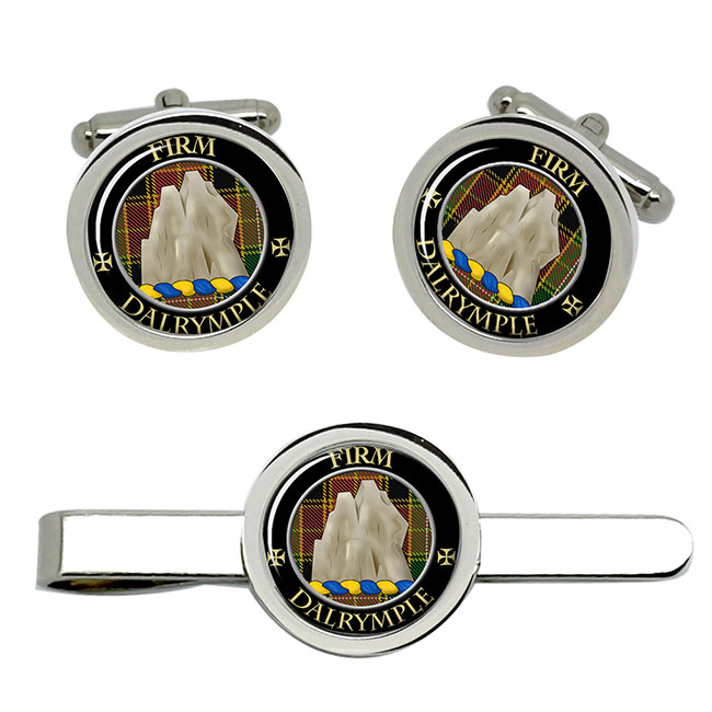 Dalrymple Scottish Clan Crest Cufflink and Tie Clip Set