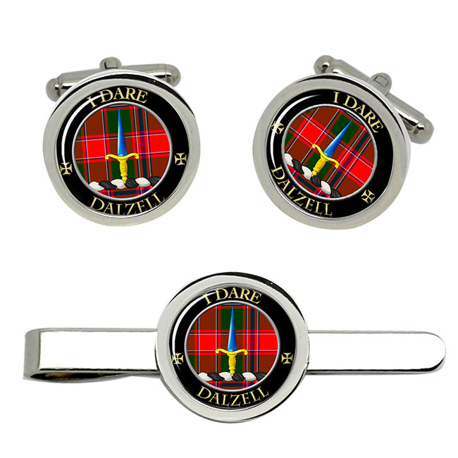 Dalzell Scottish Clan Crest Cufflink and Tie Clip Set