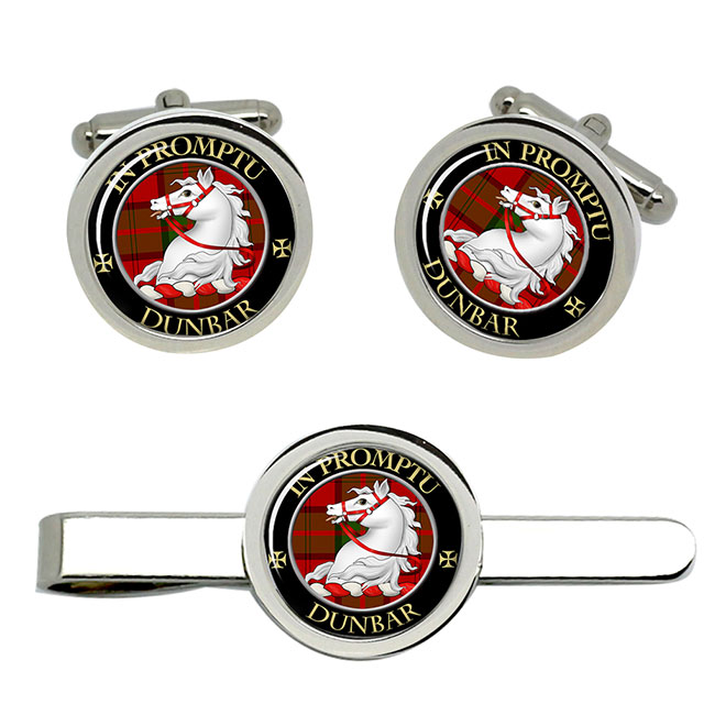 Dunbar Scottish Clan Crest Cufflink and Tie Clip Set