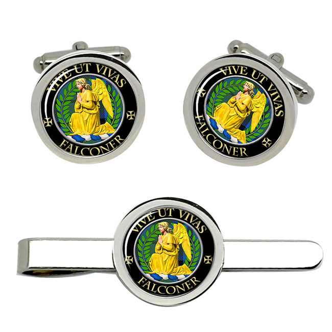 Falconer Scottish Clan Crest Cufflink and Tie Clip Set