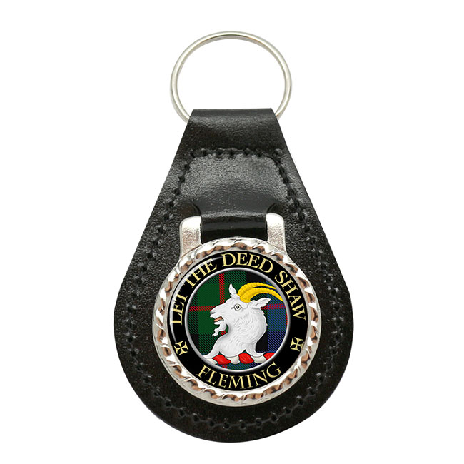 Fleming Scottish Clan Crest Leather Key Fob