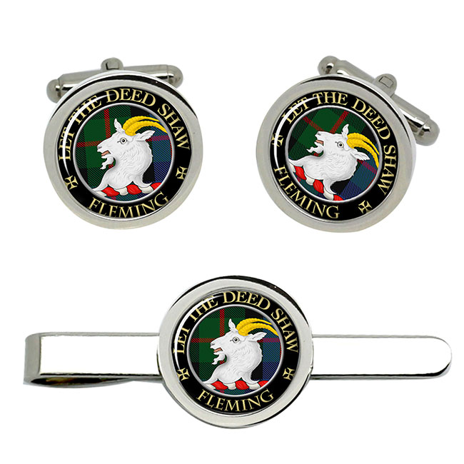 Fleming Scottish Clan Crest Cufflink and Tie Clip Set