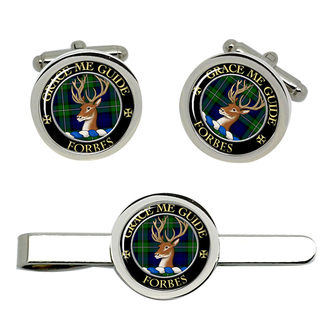 Forbes Scottish Clan Crest Cufflink and Tie Clip Set