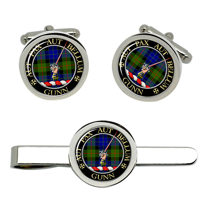 Gunn Scottish Clan Crest Cufflink and Tie Clip Set