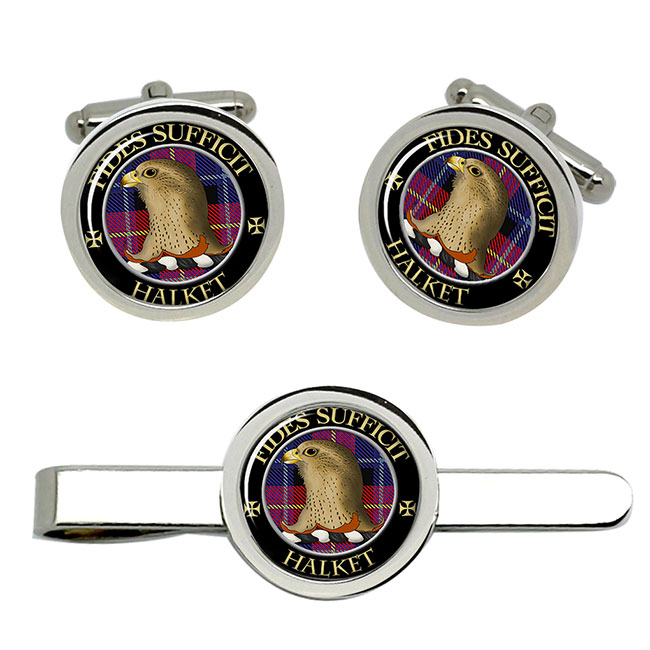 Halket Scottish Clan Crest Cufflink and Tie Clip Set