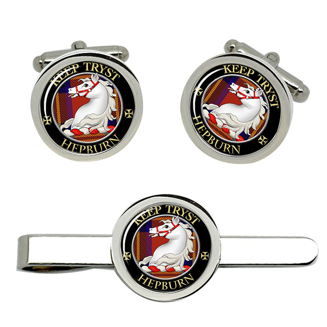 Hepburn Scottish Clan Crest Cufflink and Tie Clip Set