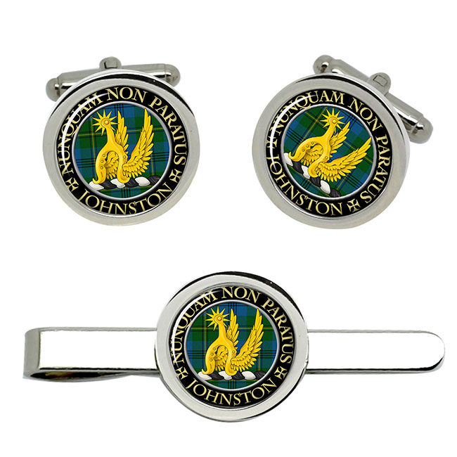 Johnston Scottish Clan Crest Cufflink and Tie Clip Set