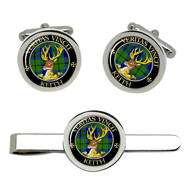 Keith Scottish Clan Crest Cufflink and Tie Clip Set