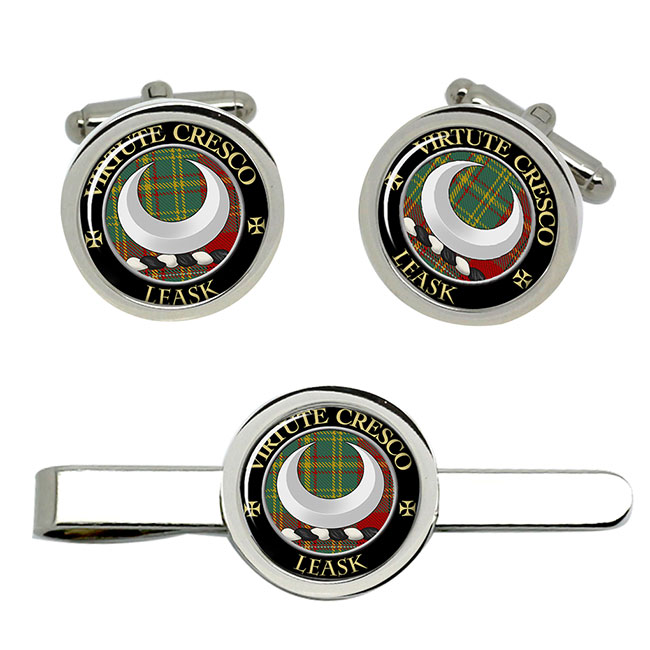 Leask Scottish Clan Crest Cufflink and Tie Clip Set