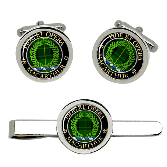 MacArthur (Ancient) Scottish Clan Crest Cufflink and Tie Clip Set