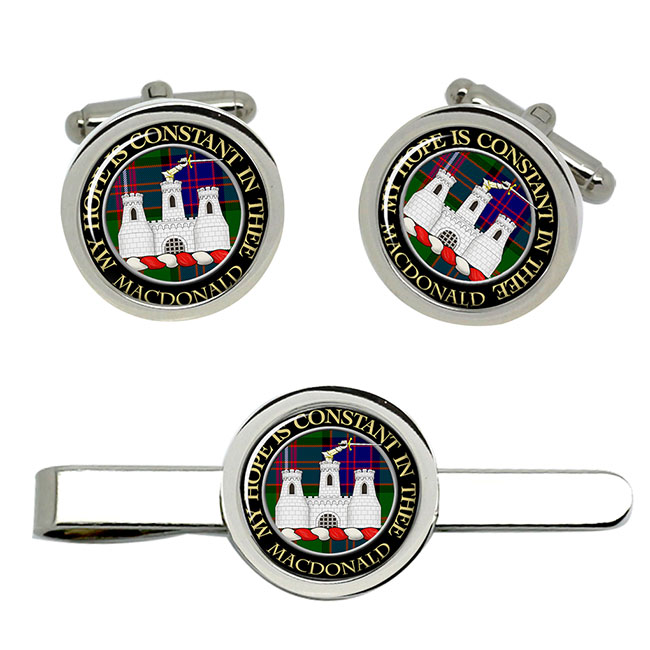 MacDonald of Clanranald Scottish Clan Crest Cufflink and Tie Clip Set