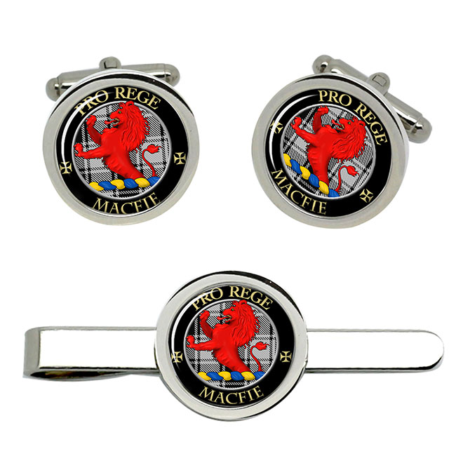 Macfie Ancient Scottish Clan Crest Cufflink and Tie Clip Set