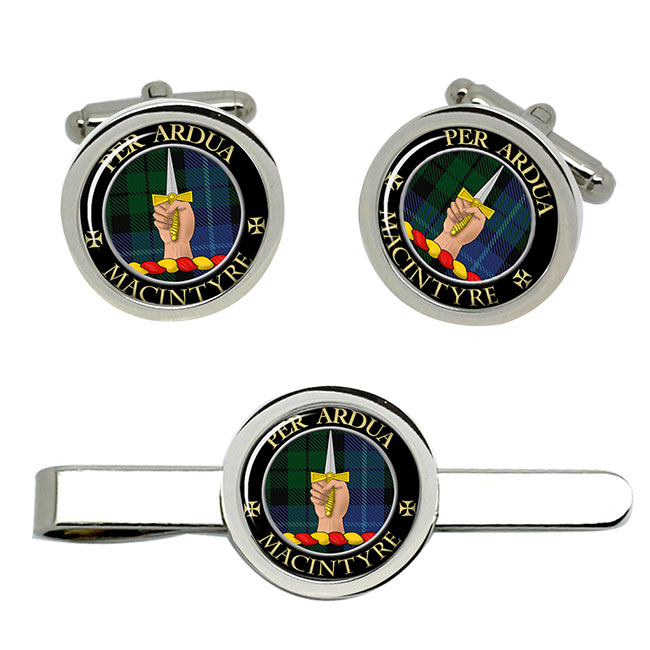 Macintyre Scottish Clan Crest Cufflink and Tie Clip Set