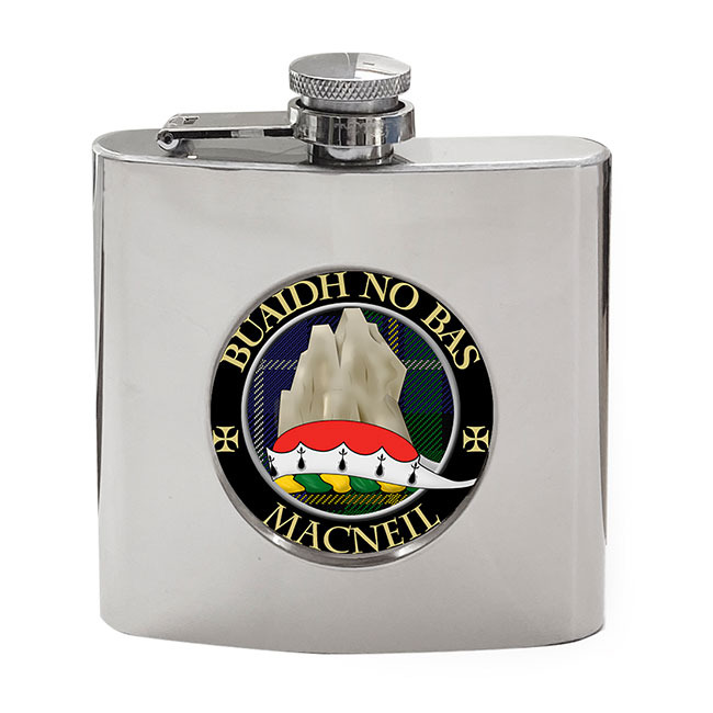 MacNeil (Buaidh no Bas motto) Scottish Clan Crest Hip Flask