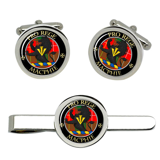 Macphie (Modern) Scottish Clan Crest Cufflink and Tie Clip Set