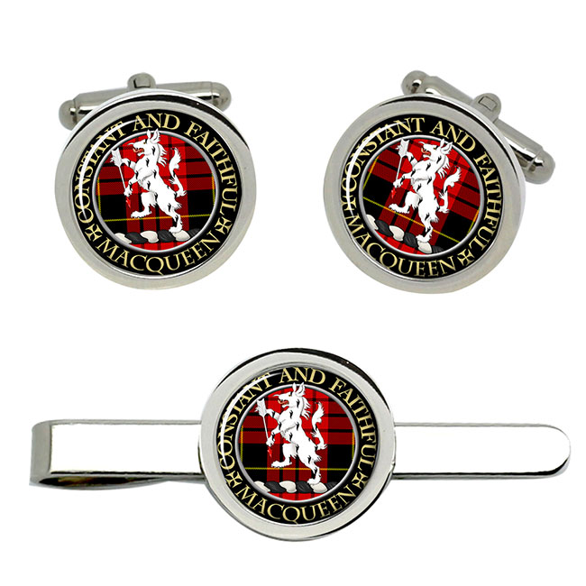 Macqueen Scottish Clan Crest Cufflink and Tie Clip Set