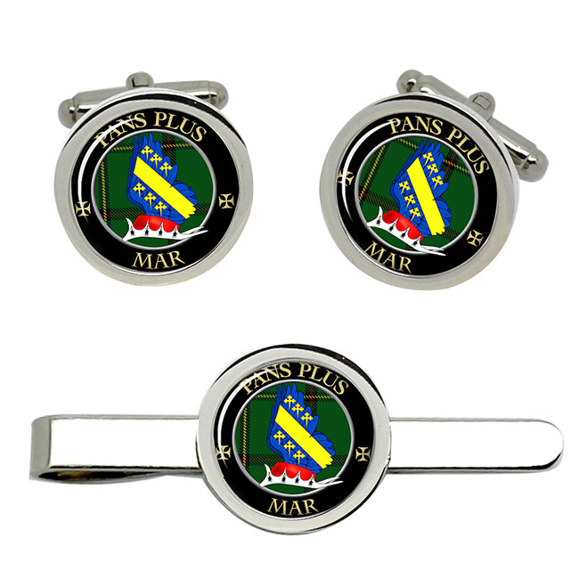 Mar Scottish Clan Crest Cufflink and Tie Clip Set