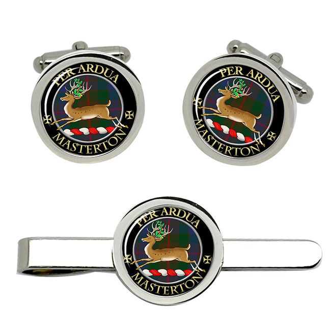 Masterton Scottish Clan Crest Cufflink and Tie Clip Set