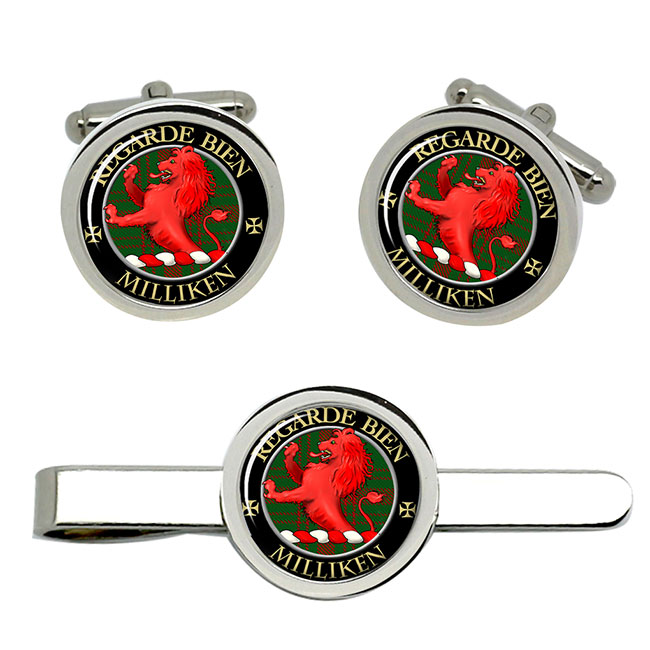 Milliken Scottish Clan Crest Cufflink and Tie Clip Set