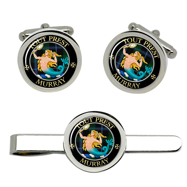 Murray (mermaid crest) Scottish Clan Crest Cufflink and Tie Clip Set