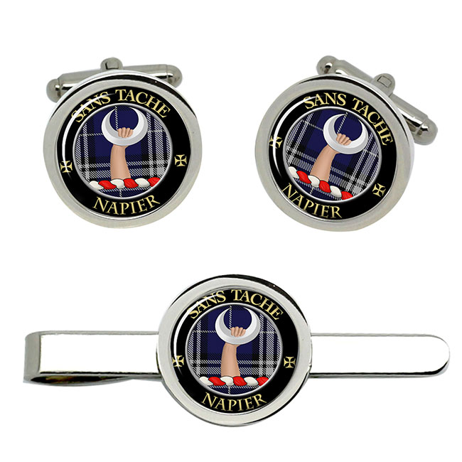 Napier Scottish Clan Crest Cufflink and Tie Clip Set