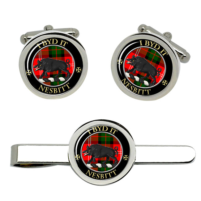 Nesbitt Scottish Clan Crest Cufflink and Tie Clip Set