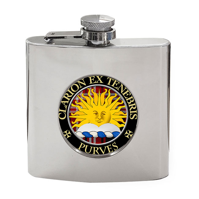 Purves Scottish Clan Crest Hip Flask