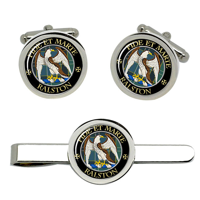 Ralston Scottish Clan Crest Cufflink and Tie Clip Set