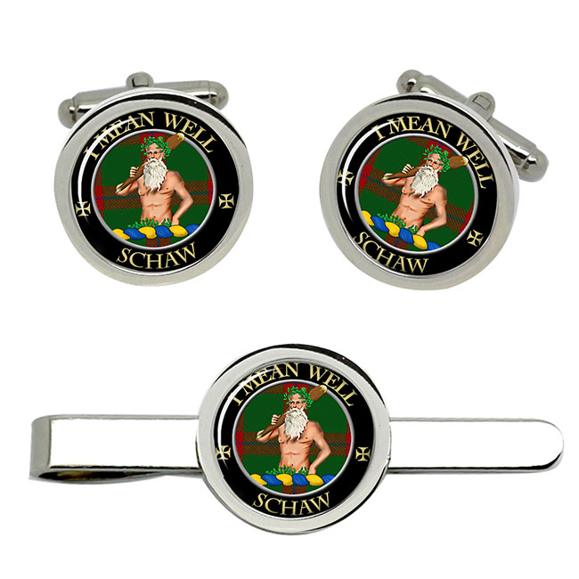 Schaw Scottish Clan Crest Cufflink and Tie Clip Set