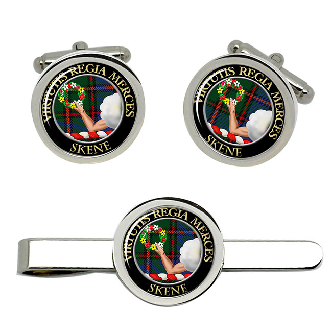 Skene Scottish Clan Crest Cufflink and Tie Clip Set