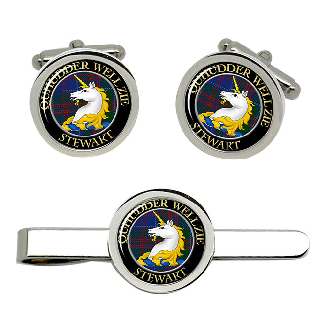 Stewart of Appin Scottish Clan Crest Cufflink and Tie Clip Set