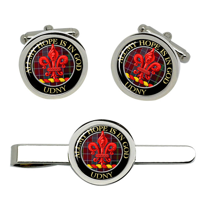 Udny Scottish Clan Crest Cufflink and Tie Clip Set