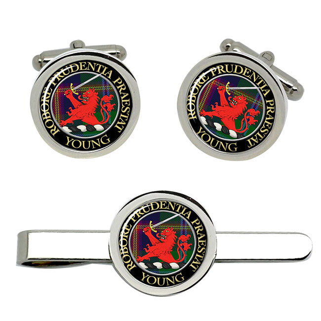 Young Scottish Clan Crest Cufflink and Tie Clip Set