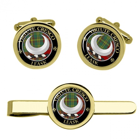 Leask Scottish Clan Crest Cufflink and Tie Clip Set