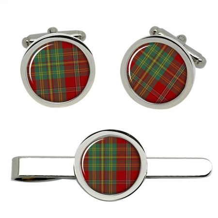 Leask Scottish Tartan Cufflinks and Tie Clip Set