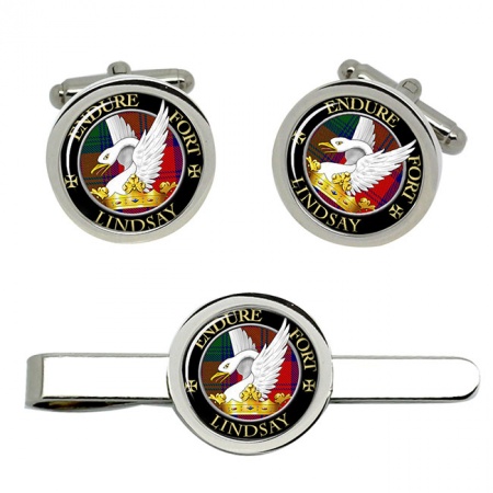 Lindsay Scottish Clan Crest Cufflink and Tie Clip Set