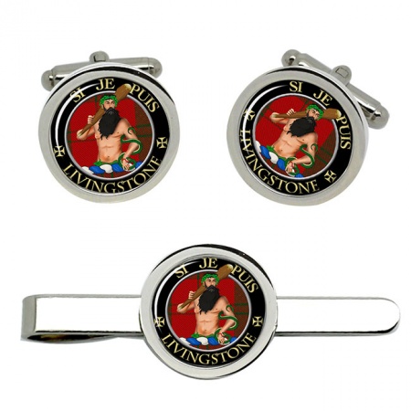 Livingstone Scottish Clan Crest Cufflink and Tie Clip Set