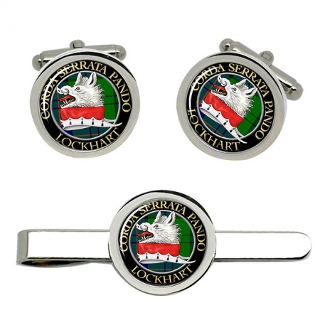 Lockhart Scottish Clan Crest Cufflink and Tie Clip Set