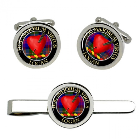 Logan Scottish Clan Crest Cufflink and Tie Clip Set