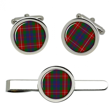 Fraser of Lovat Scottish Tartan Cufflinks and Tie Clip Set