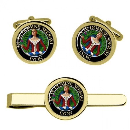 Lyon Scottish Clan Crest Cufflink and Tie Clip Set