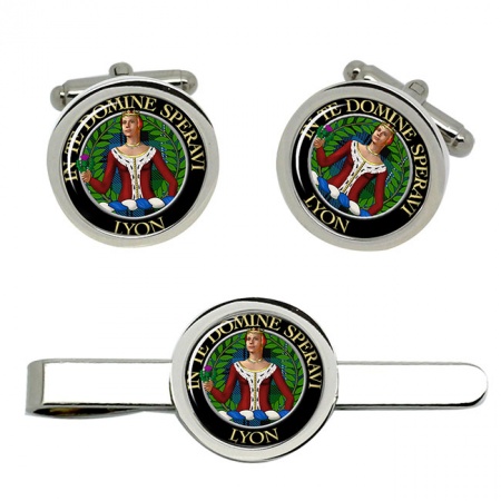 Lyon Scottish Clan Crest Cufflink and Tie Clip Set