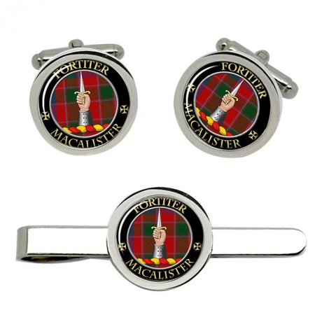 MacAlister Scottish Clan Crest Cufflink and Tie Clip Set