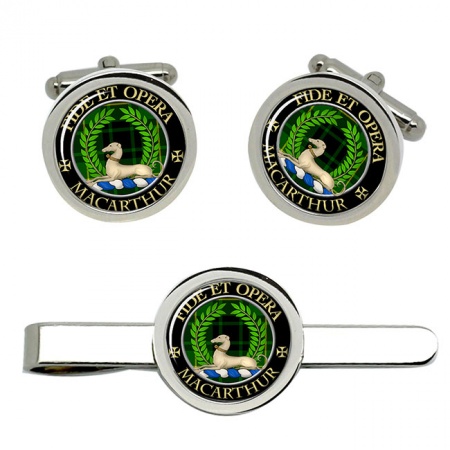 MacArthur (Modern) Scottish Clan Crest Cufflink and Tie Clip Set